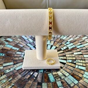 Elegant gold-plated four leaf clover bangle and ring. Stackable. Price for one.